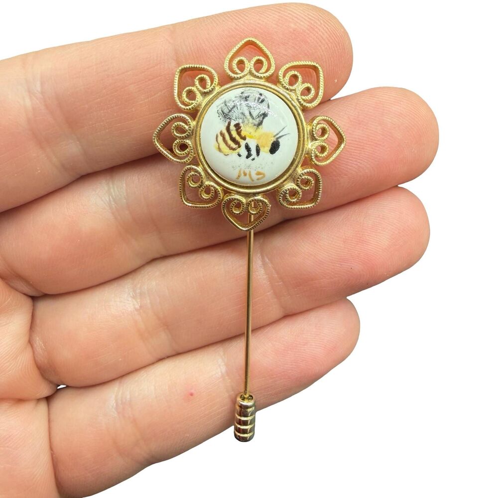 Vintage Jewelry Painted Bee Stick Pin Bee Brooch Bee Jewelry